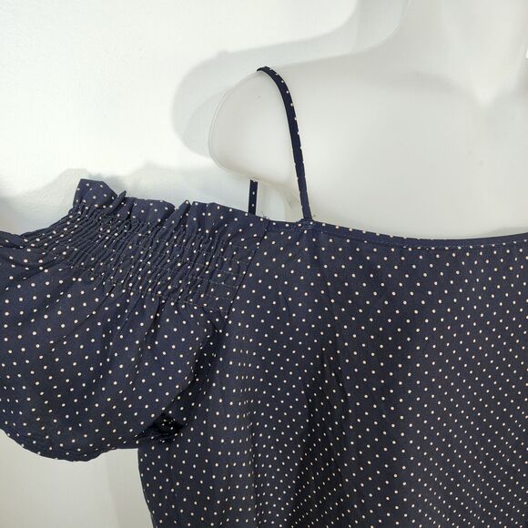 Jella C Womens Top Size XL Blue Tan Polka Dots Off the Shoulder Spaghetti Straps - Picture 6 of 8